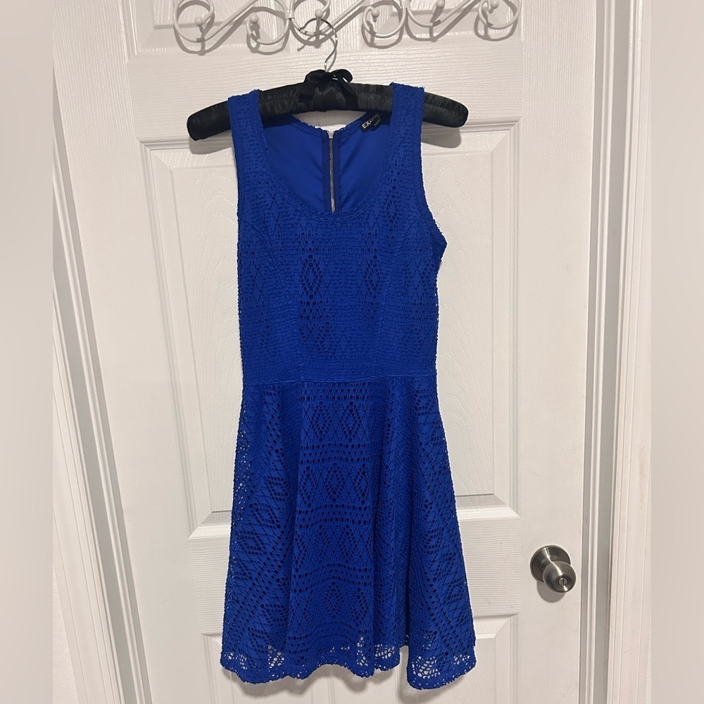 Express Chic Royal Blue Sun Dress with Lace Overlay Scooped Neckline 

Size XS